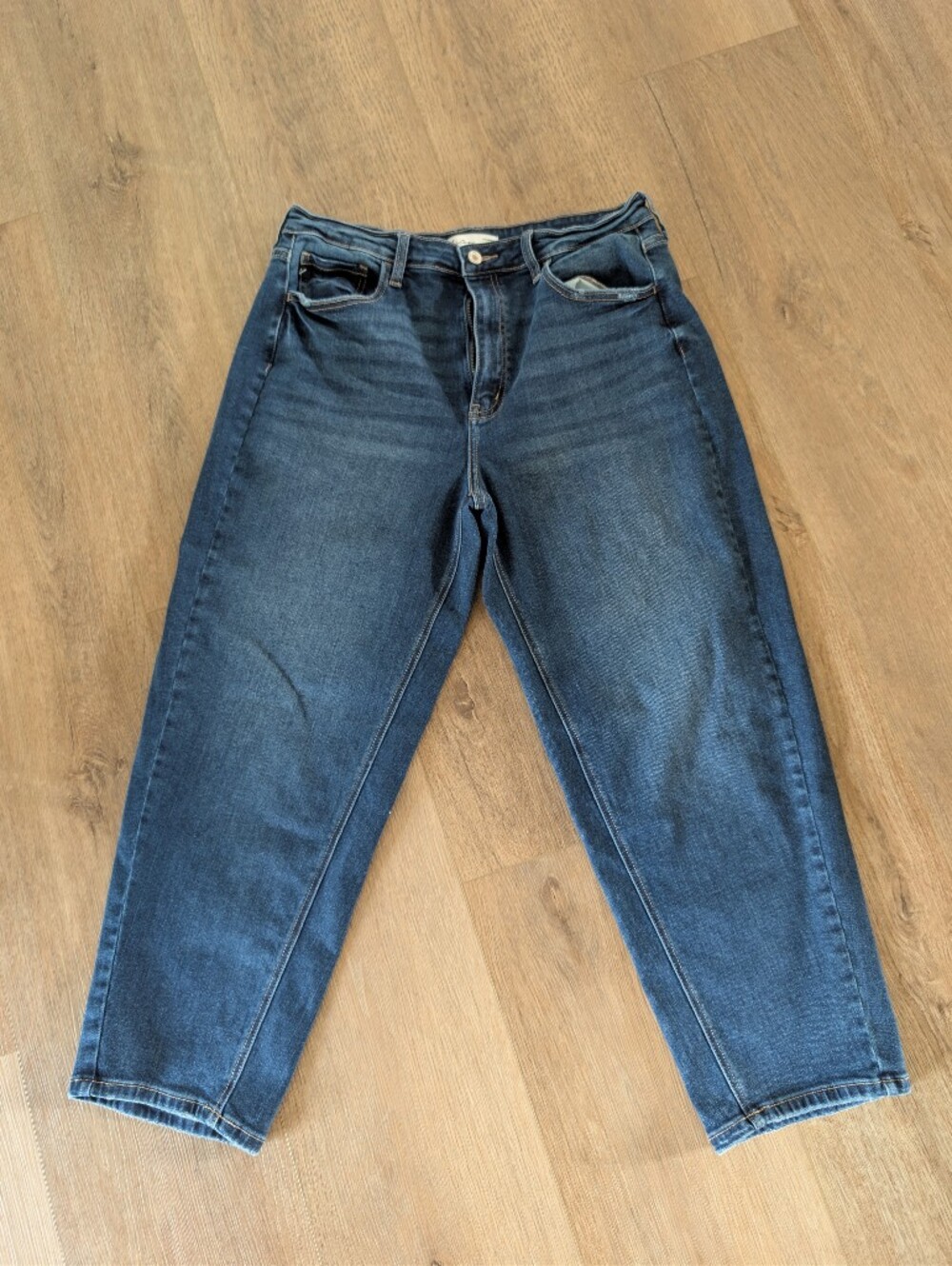 KanCan Barrel Leg Dark Blue Denim Jeans with Contrast Stitching